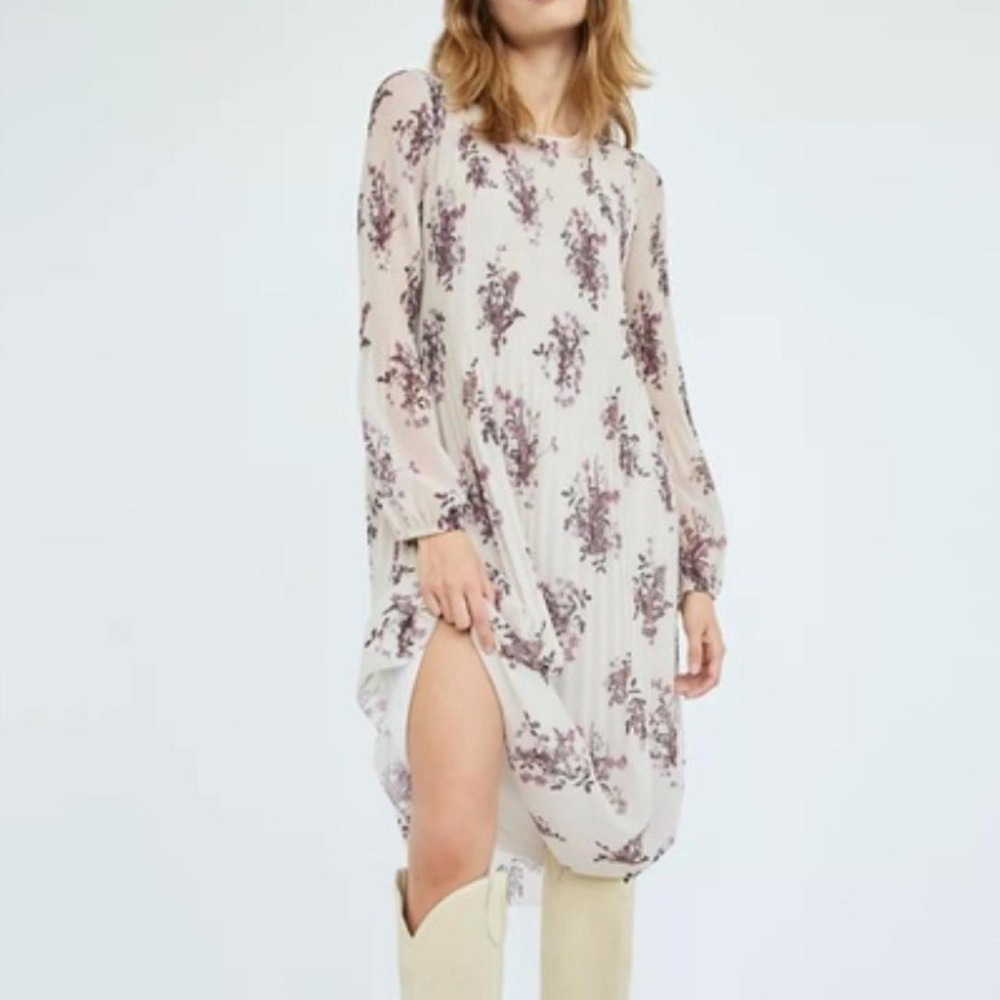 Aritzia Wilfred Daydreamer Mini Dress L Floral Pleated Chiffon NWT